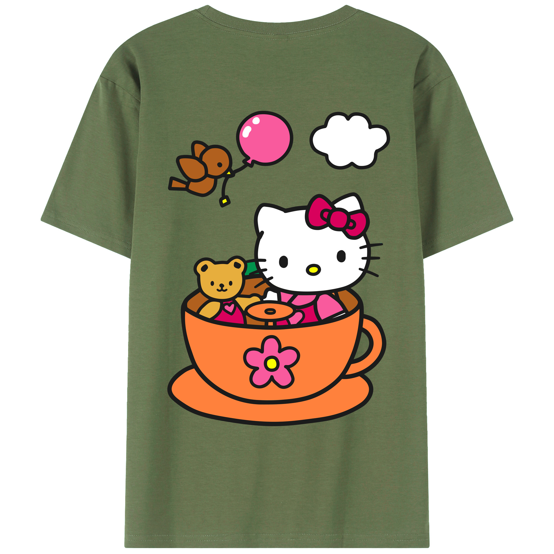 （画像用） Hello Kitty ハローキティ 綿100％ メンズ半袖Tシャツ（バックプリント） 通気性